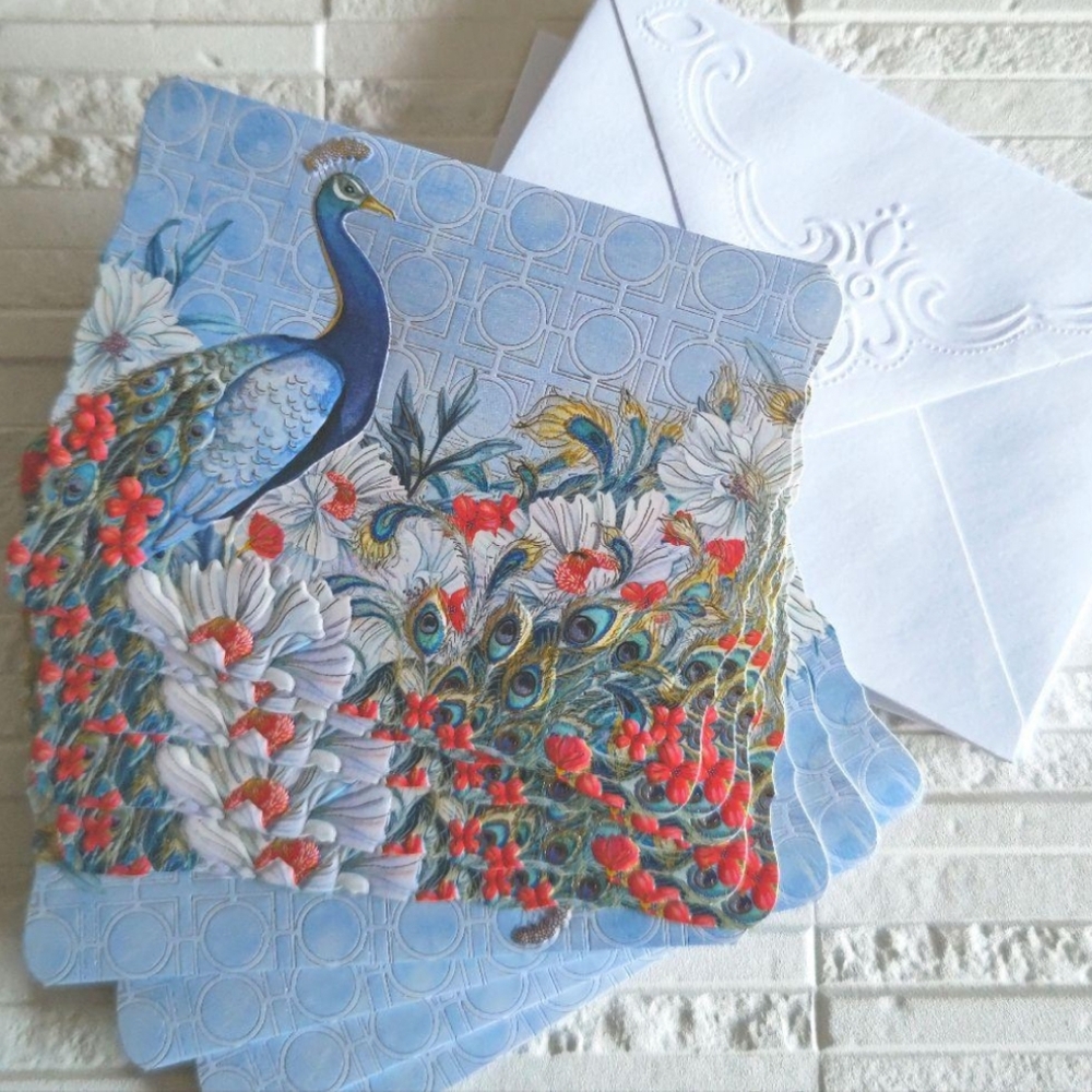 🐦Nicole Tamarin Peacock Design Card & Envelope Set (10 of each) with Box - Picture 4 of 6
